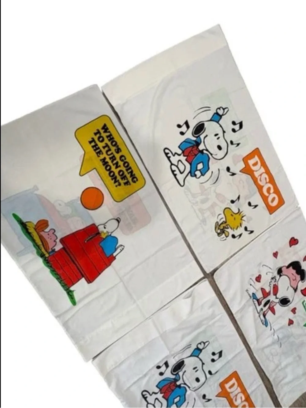 VTG Peanuts Twin Sheet Flat + 4 Pillowcase Montgomery Ward Muslin Snoopy Charlie